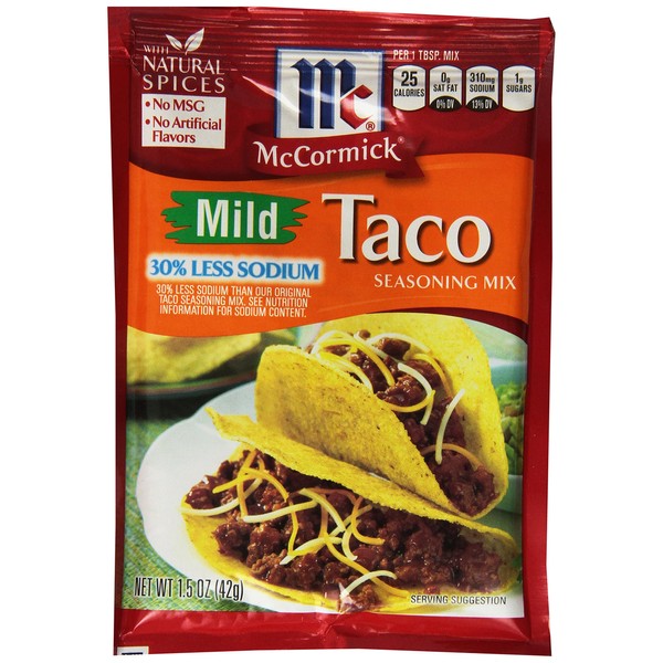 McCormick Taco, mezcla suave menos sodio, 1.5 onzas (paquete de 12)