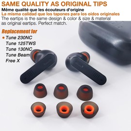 TENNMAK 6X Eartips Replacement for JBL Tune 230NC TWS/Tune Beam/Tune 125TWS /Tune 130NC TWS/Free X Earbuds Earpad * Black Ear Tips