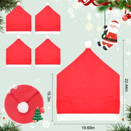 Lanfixilly Christmas Chair Covers Set of 4，Santa Claus Hat Chair Back Covers Decoration，Santa Hats Dining Chair Slipcover ， Dining Restaurant Hotel Christmas for Xmas Holiday Decorations