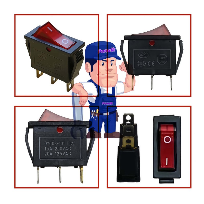 2Pcs with Neon Light Lamp ZE-235L Rocker Switch Red Illuminated