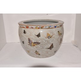 New 14" Oriental Colorful Butterflies Butterfly Themed Fish Bowl Jardiniere Planter Plant Pot