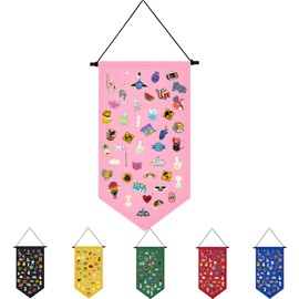 Wall Hanging Brooch Jewelry Storage Case Canvas Display Stand Enamel Pin Display Banner Holder Earrings Necklace Glitter Pin Collection Organizer (Pink)