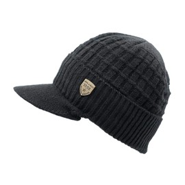 LLmoway Men Women Winter Knit Hat with Visor Warm Cuff Beanie Fleece Lined Snow Ski Skull Cap Black