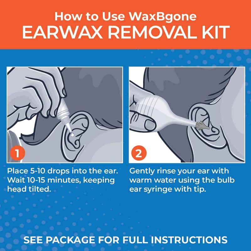 WaxBgone Earwax Removal Kit with Drops, Large 2-oz Ear Bulb