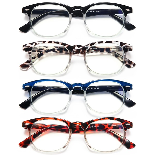 EYEURL 4 Pack Round Reading Glasses for Women Stylish Blue