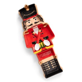 Godinger Nutcracker Plate, Appetizer Plate, Serving Plate, Holiday Tray, Serving Platter with Wood Board – Festive Holiday Serving Tray for Appetizers, Snacks & Desserts, 14X6