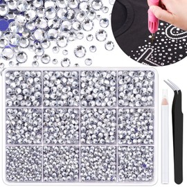 6800Pcs Silver Clear Hotfix Rhinestones for Clothing, Clear 2-5mm Mixed Sizes Iron On Flatback Glass Gems, Bedazzling Crystals Rhinestones for Crafting Hats Shoes Fabric Nail Art