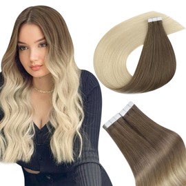 Easyouth Tape in Hair Extensions Human Hair Balayage Ash Brown Fading to Platinum Blonde Hair Extensions Tape ins Real Hair Ombre Tape in Extensions Straight Human Hair 22inch 50g 20pcs
