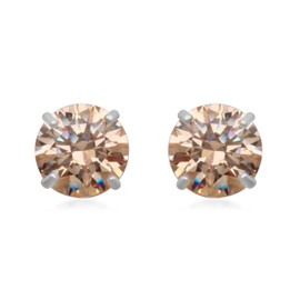 Jewelili 10K White Gold 6 MM Round Cut Champagne Cubic Zirconia Solitaire Stud Earrings