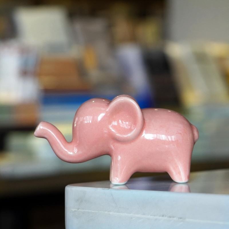 OwMell Good Luck Elephant Decor for Home, Small Ceramic Elephant