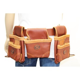 USA PRO TOOLS Genuine Brown Leather Framer’s Tool Belt – Commercial‑Grade 2″ Universal Belt – 2 Sliding Tool Pouches (5 pockets each), Nail Pouch & Dual Hammer Holders – Carpenter, Contractor Rig