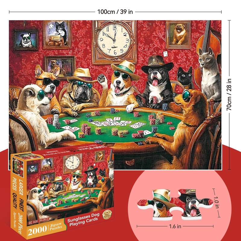 2000 Piece Puzzles for Adults – Funny Dogs Playing Poker