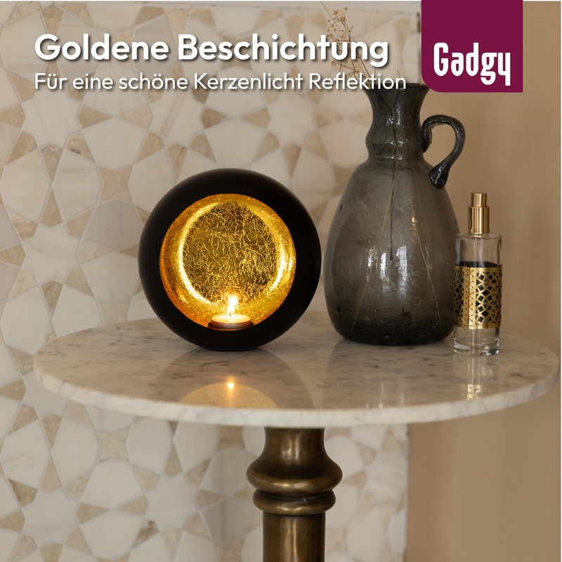 Gadgy Tea Light Holder Black Gold - Lantern Dining Table