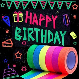 6 Colors Neon Gaffer Cloth Tape,Adhesive Black Light Tape Sets,Fluorescent UV Blacklight Glow in The Dark Tape for UV Party (0.6 inch x 16.5 feet x 6 Rolls)