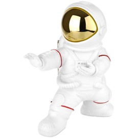 BRUBAKER Decorative Figure Astronaut Fighting in Karate Pose - 17 cm Spaceman Space Figure with Chrome-plated Helmet - Hand-Painted Modern Space Statue - Gold and White