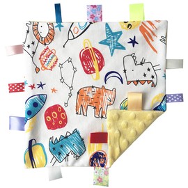 Colourful Taggy Safety Blanket, Soft Touch Comfort Blanket with Tag for Newborns and Baby Boys, Best Gift Plush Toys - Yellow