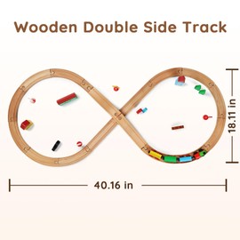 SainSmart Jr. Wooden Train Set for Toddler with Double-Side Train Tracks Fits Brio, Thomas, Melissa and Doug, Kids Wood Toy Train for 3,4,5 Year old Boys and Girls