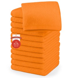 RIVERSIDE 12 Pack Washcloths Set – 100% Ring-Spun Cotton Face Cloths – Super Soft, Highly Absorbent, Durable – Multipurpose Towels for Bathroom, Spa, Gym - Orange