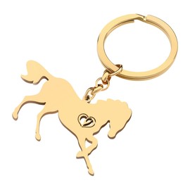 NEWEI Llavero de caballo de acero inoxidable para mujeres y niñas, diseño de caballo, Caballo running chapado en oro, W2L2