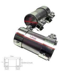 Universal Pipe Connector with Double Clamp for Exhaust System 125 mm Length (63.5 mm = 2.5 Inches)