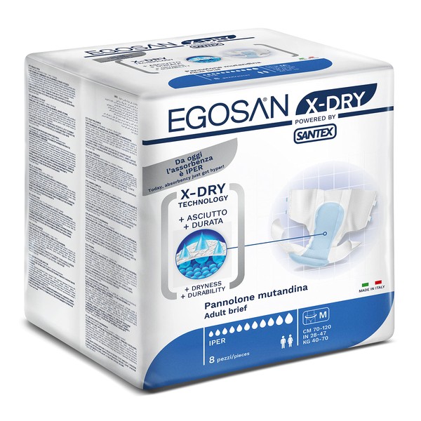 Egosan Adult Incontinence Diaper Briefs with 8 Hours of Protection X-Dry Technology for Superior Absorbency with Adjustable Tabs, Unisex (Medium (8-Count))