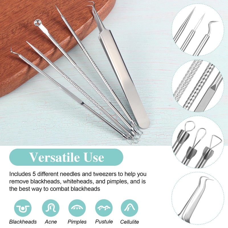 Coptiner 5pcs Pimple Tool Set Acne Blackhead Remover Extractor Tools