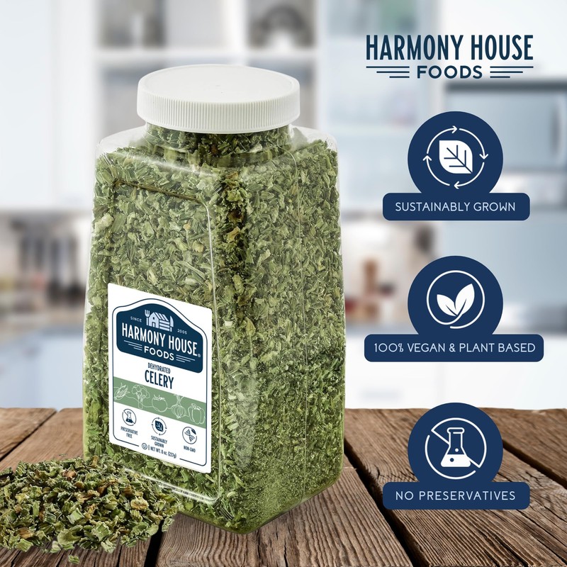 Harmony House Dehydrated Celery, Crosscut – Dried Vegetables For Cooking,