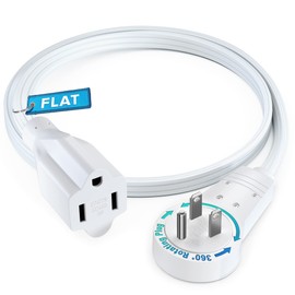 Maximm 360 Rotating Flat Plug Extension - 1ft Slim Space-Saving Plug Design, Low Profile Cord for Under Carpet (White)