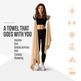 VENTURE 4TH Quick Dry Towel. Microfiber Travel Towel Ideal for Camping, Hiking, Backpacking, Gym. Lightweight & Fast Drying Travel Towels for Body. Compact & Easy to Pack - Beige Large