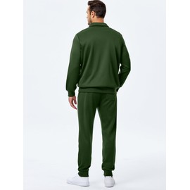 JMIERR Men 2 Piece Outfits 1/4 Zip Long Sleeve Sweatshirt Fall Trendy Tracksuit & Oversized Jogger Sweatpants with Pockets, Green, S