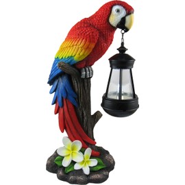 DWK 13.9" Tropical Glow Beautiful Parrot Colorful Island Macaw Solar Powered LED Lantern Figurine Patio and Garden Decor