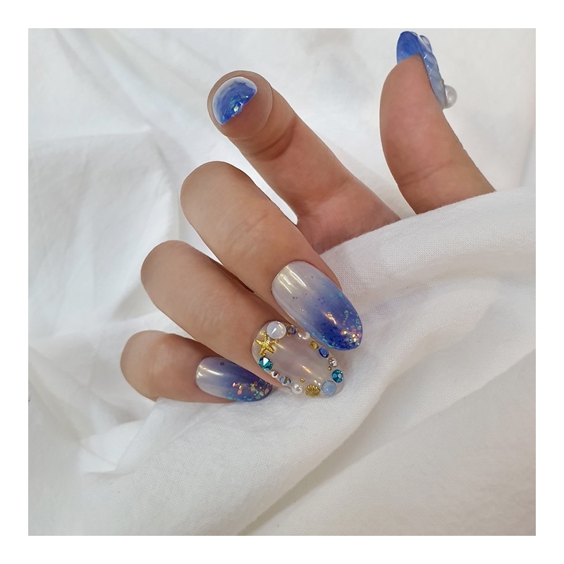 Powder Gras Seashell Handmade Nail Tips - Long Point /