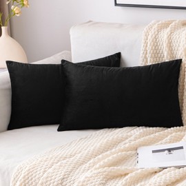 EMEMA Velvet Cushion Cover, Decorative, for Sofa, Bedroom, Lumbar Cushions, Scatters, with Hidden Zip, Set of 2, 40 x 60 cm, Black