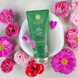 PRIMAVERA Alles Liebe Shower Balm 200 ml - Gift for Women, Shower Gel, Natural Cosmetics - Roses, Mandarin Fragrance - Gently Cleanses, Moisturising - Vegan