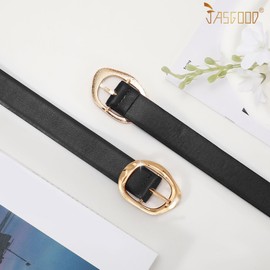 JASGOOD Women Leather Belt for Jeans Pants Ladies Casual Waist Belt Fashion Women Belt with Gold Buckle,Black