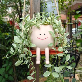 NAXKZI Swing Face Planter Pot with Drainage Holes, Cute Succulent Hanging Planter for Indoor Outdoor Plants, for Plant Lovers and Mothers