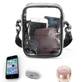 PVC Clear,Transparent Gym Shoulder Bag,Clear Crossbody Messenger Shoulder Bag with,Clear Purse,Zipper Sling Style, Adjustable Shoulder Strap,for Sports Fans and Travelers, for Men & Women