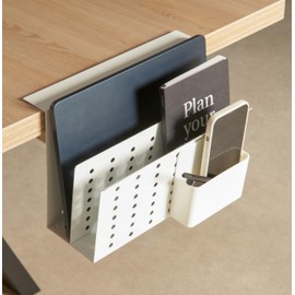 GAROOD Laptop Side Storage Vertical Stand Under Desk top Storage Clamp On Desktop Shelf Hanging Desk Organizer Computer Mount Side Table Organizer Caddy Book Caddy - Two Tier White