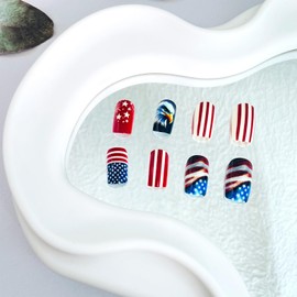 4th of July Independence Day Press on Nails Medium Square Fake Nails with Designs American Flag Glue on Nails Eagle Acrylic Nails Fireworks Artificial Nails for Women Girls 24Pcs
