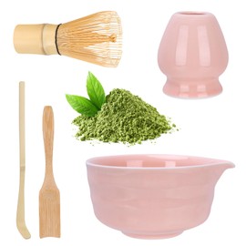 Matcha Set, Matcha Set Pink, Matcha Bowl with Pourer, Matcha Stirrer and Stand, Matcha Spoon, Teaspoon, 5-Piece Matcha Set Pink for Tea Lovers