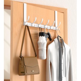 CHAUNCEY HOME Over The Door Hooks Hanger with 7" Arms, Door Hooks for Hanging, Fit 1 3/4" Door, Tool-Free Assembly, F7U, Towel Racks Organizer Holder for Bathroom - White