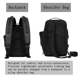 Aosethefrt Fishing Backpack Tackle Bag Sling Bag, Water-Resistant Fishing Backpack with Rod Holder, Large Fly Fishing Bag for Fishing, Camping, Hiking, Outdoor Sports, Fishing Gifts for Men (Black)