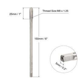 QUARKZMAN M8 x 1.25 H2 Metric Spiral Tip Tap, 150 mm (6 Inch) Extra Long Screw Tap Thread Cutting Tool, High Speed Steel Machine Taps Tap
