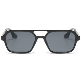 RUNHUIS Vintage Classic 70s Square Sunglasses for Men Women Trendy Retro Slim Rectangle Glasses (Black-Silver/Grey)