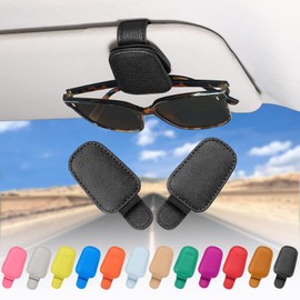 quipuda 2 Pack Brillenhalter für Auto Sonnenblende,Echt Leder Auto Visier Zubehör Sonnenbrillen Halterung Magnetische Sonnenbrillenhalter Ticket Clip（Schwarz）
