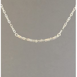 Custom LABRADORITE Small Bar Morse Code Necklace in Gold, Silver, and Rose Gold