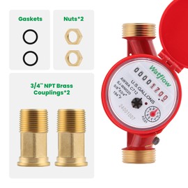 Watflow DN20 Water Meter 3/4" NPT, Gallon Water Flow Meter with Pulse Output, Cold and Hot Water Meter with Brass for Garden or Factory, Single-Jet Horizontal Install.(No Lead-Free)