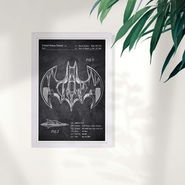 Wynwood Studio Movies and TV Framed Wall Art Prints 'Aerial bat Toy 1991 Chalkboard' Home Décor, 13" x 19", Black, White