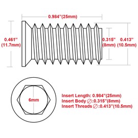 40Pcs Anwenk 1/4"-20 x 25mm Furniture Screw in Nut Threaded Wood Inserts Bolt Fastener Connector Hex Socket Drive for Wood Furniture Assortment (with Hex Spanner)