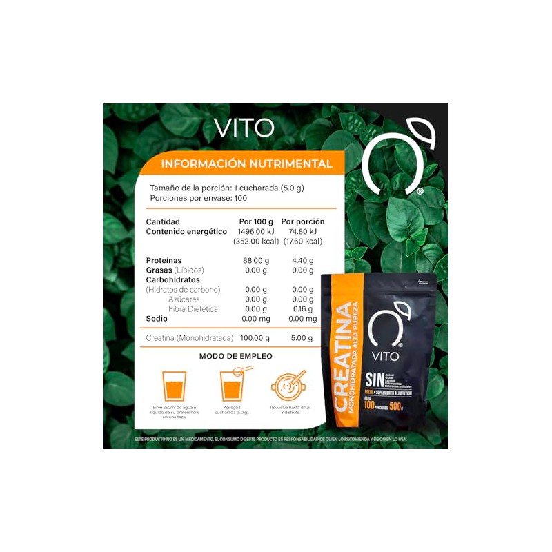 VITO - Creatina Monohidratada Alta Pureza - 500 g -